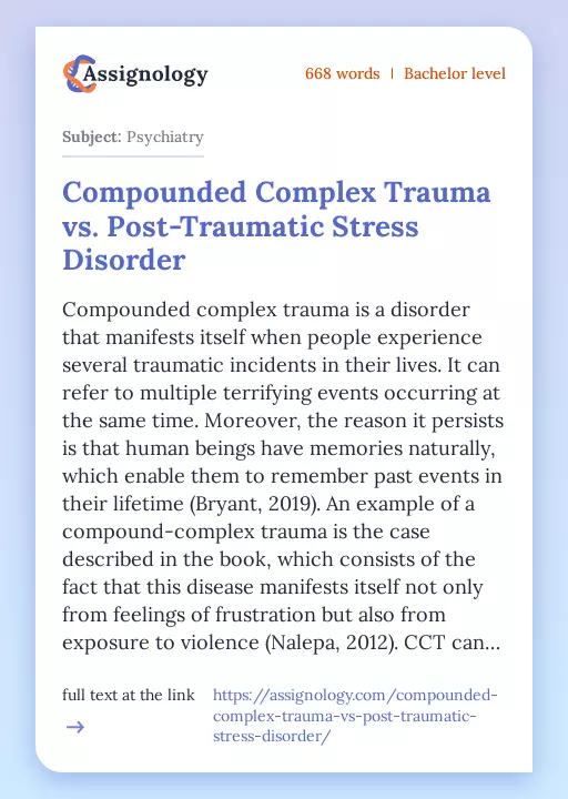 Compounded Complex Trauma vs. Post-Traumatic Stress Disorder - Essay Preview