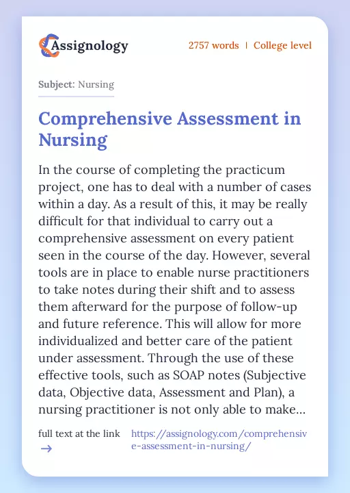 Comprehensive Assessment in Nursing - Essay Preview