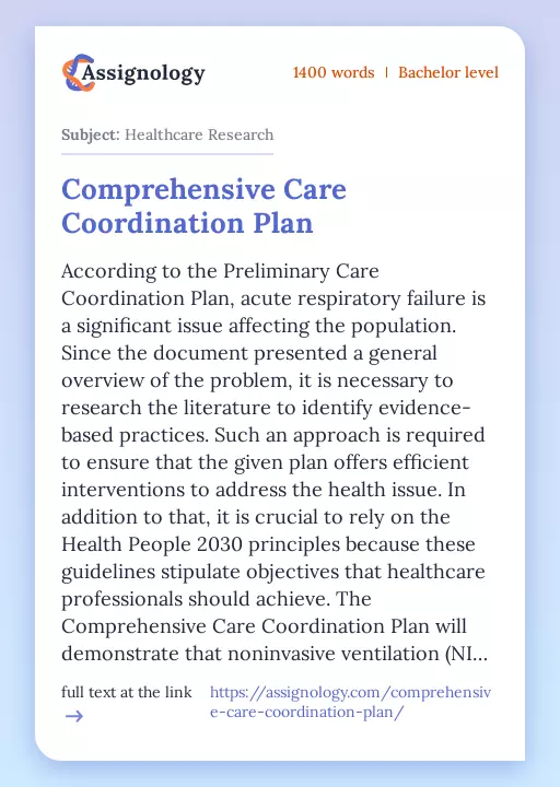 Comprehensive Care Coordination Plan - Essay Preview