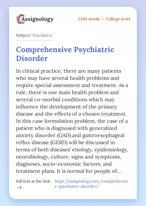 Comprehensive Psychiatric Disorder - Essay Preview