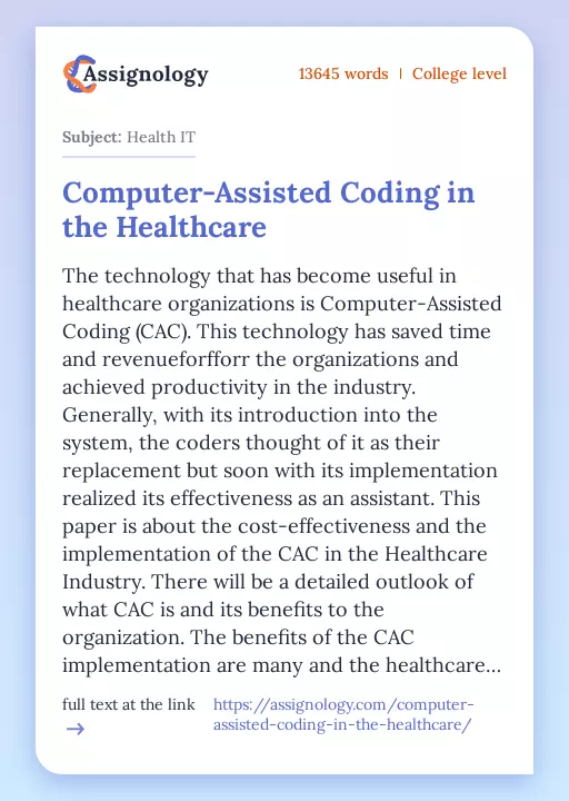 Computer-Assisted Coding in the Healthcare - Essay Preview