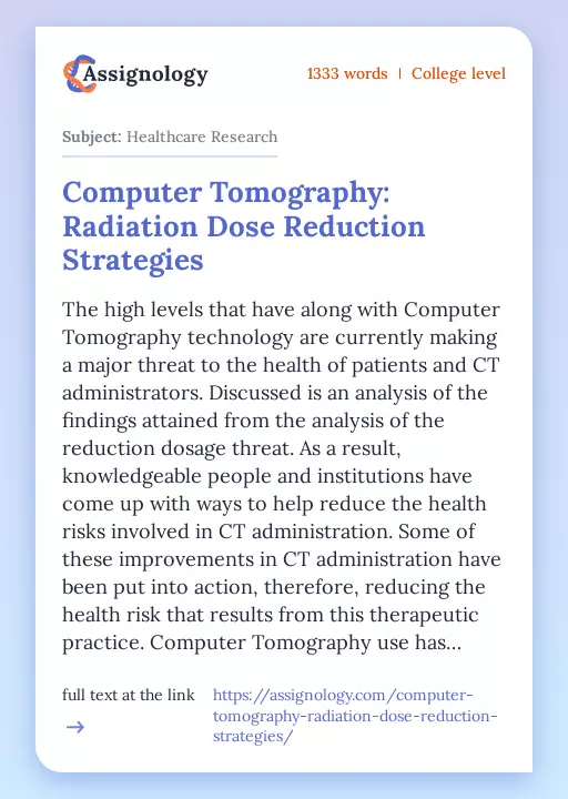 Computer Tomography: Radiation Dose Reduction Strategies - Essay Preview