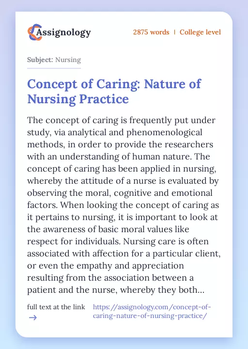 Concept of Caring: Nature of Nursing Practice - Essay Preview