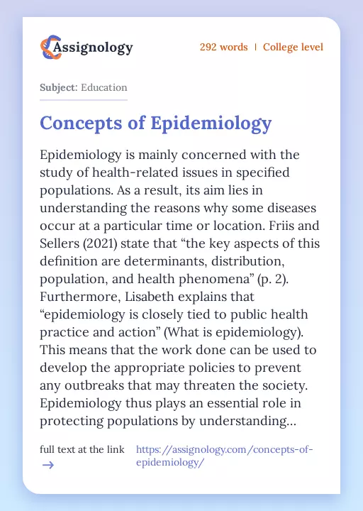 Concepts of Epidemiology - Essay Preview