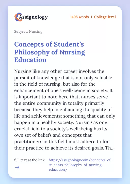 Concepts of Student’s Philosophy of Nursing Education - Essay Preview