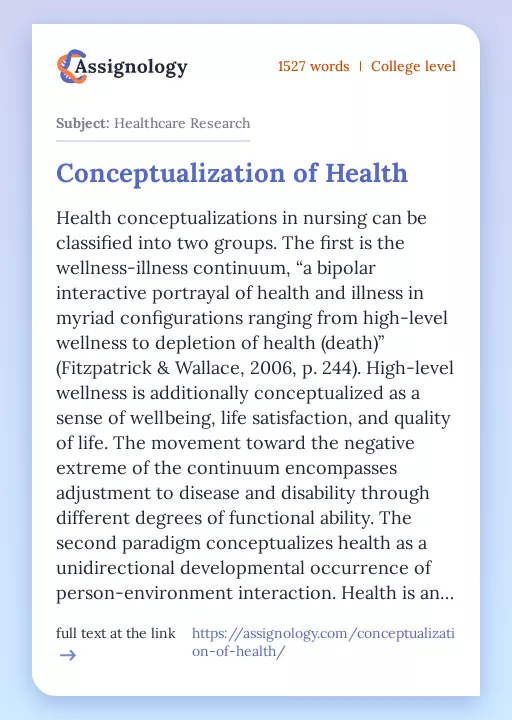 Conceptualization of Health - Essay Preview