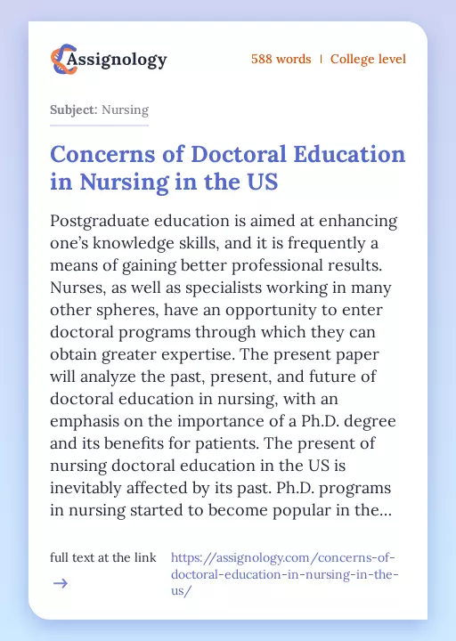 Concerns of Doctoral Education in Nursing in the US - Essay Preview
