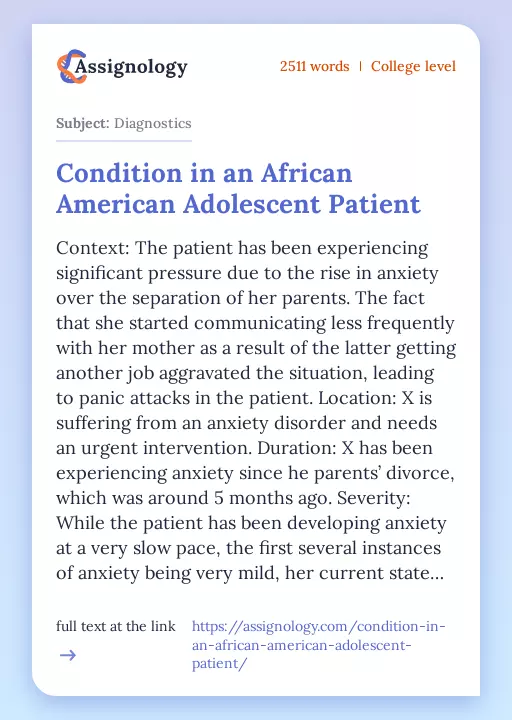 Condition in an African American Adolescent Patient - Essay Preview