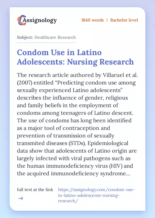 Condom Use in Latino Adolescents: Nursing Research - Essay Preview