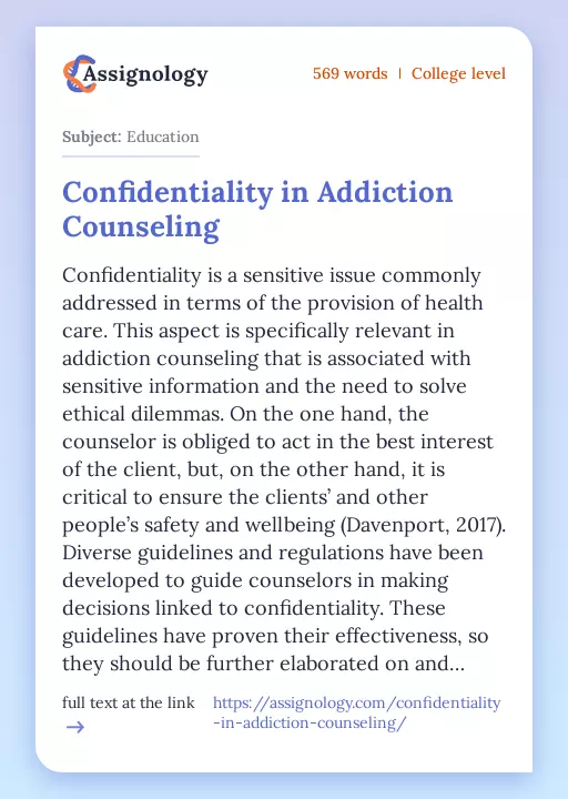 Confidentiality in Addiction Counseling - Essay Preview