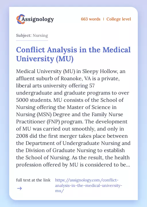 Conflict Analysis in the Medical University (MU) - Essay Preview