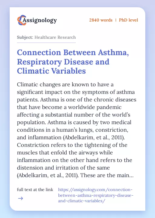 Connection Between Asthma, Respiratory Disease and Climatic Variables - Essay Preview