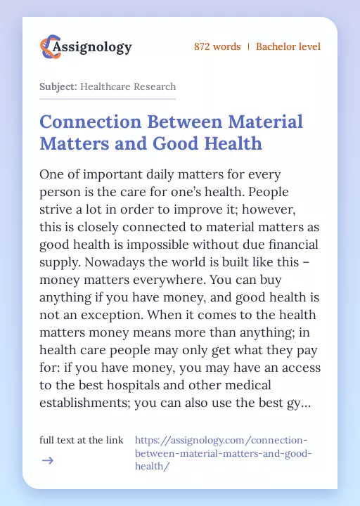 Connection Between Material Matters and Good Health - Essay Preview