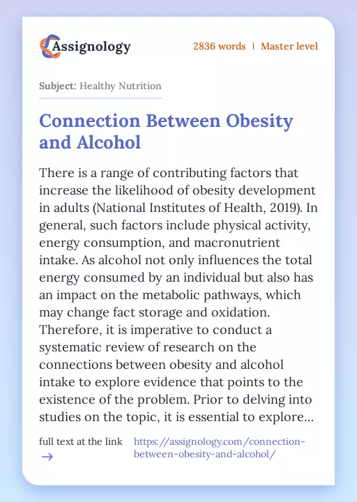Connection Between Obesity and Alcohol - Essay Preview