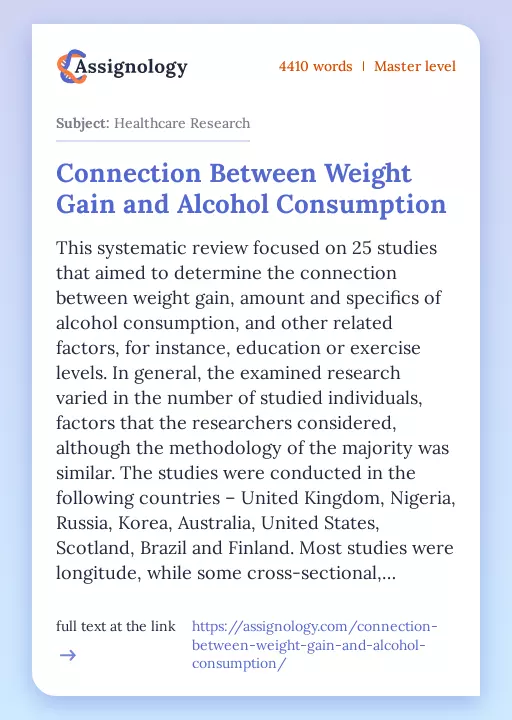 Connection Between Weight Gain and Alcohol Consumption - Essay Preview