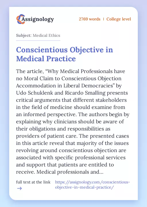 Conscientious Objective in Medical Practice - Essay Preview