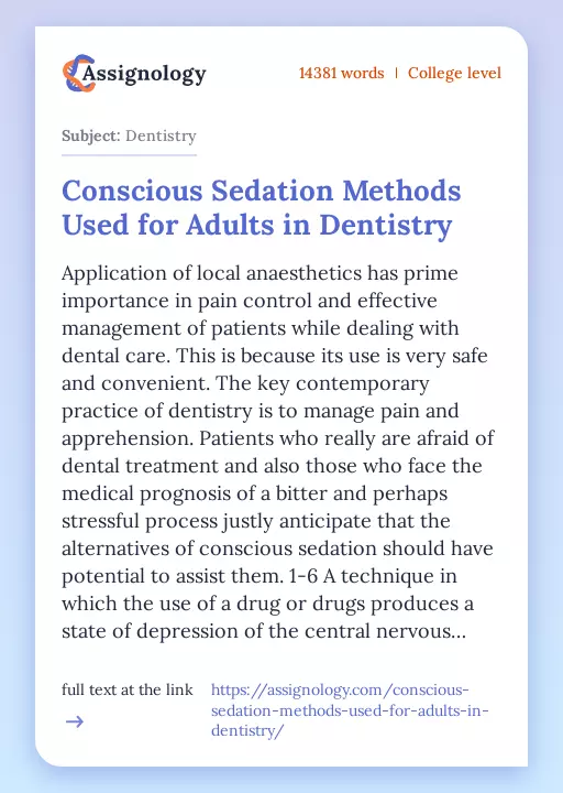 Conscious Sedation Methods Used for Adults in Dentistry - Essay Preview