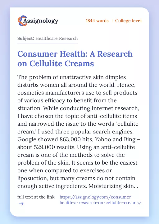 Consumer Health: A Research on Cellulite Creams - Essay Preview