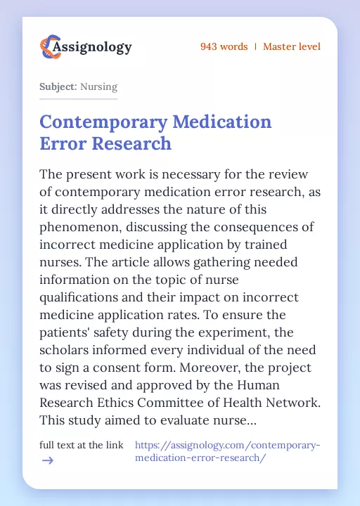 Contemporary Medication Error Research - Essay Preview
