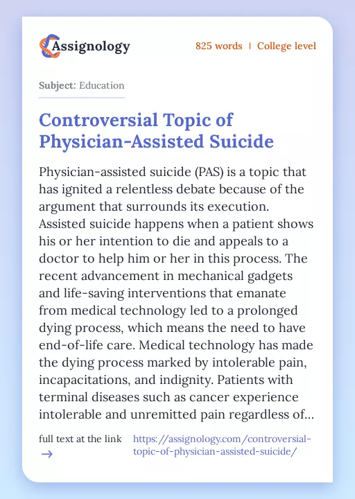 Controversial Topic of Physician-Assisted Suicide - Essay Preview