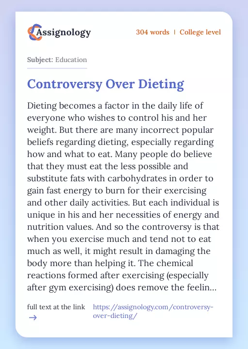 Controversy Over Dieting - Essay Preview