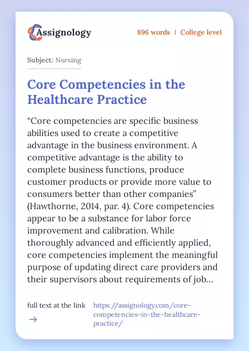 Core Competencies in the Healthcare Practice - Essay Preview