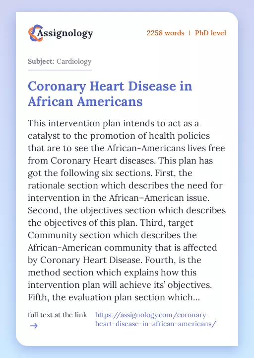 Coronary Heart Disease in African Americans - Essay Preview