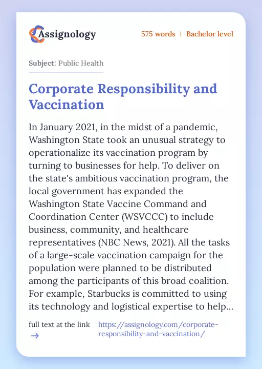 Corporate Responsibility and Vaccination - Essay Preview