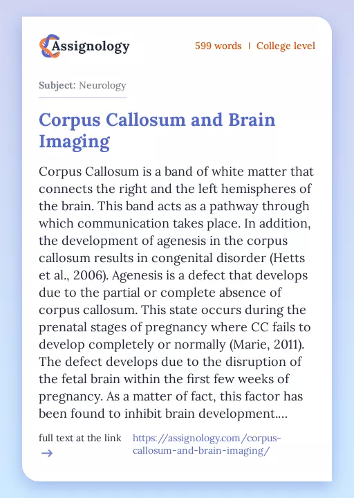 Corpus Callosum and Brain Imaging - Essay Preview