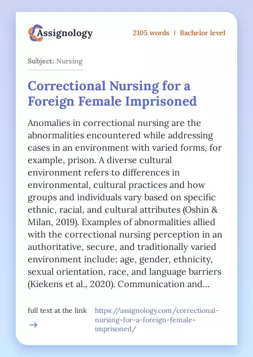 ​​Correctional Nursing for a Foreign Female Imprisoned - Essay Preview