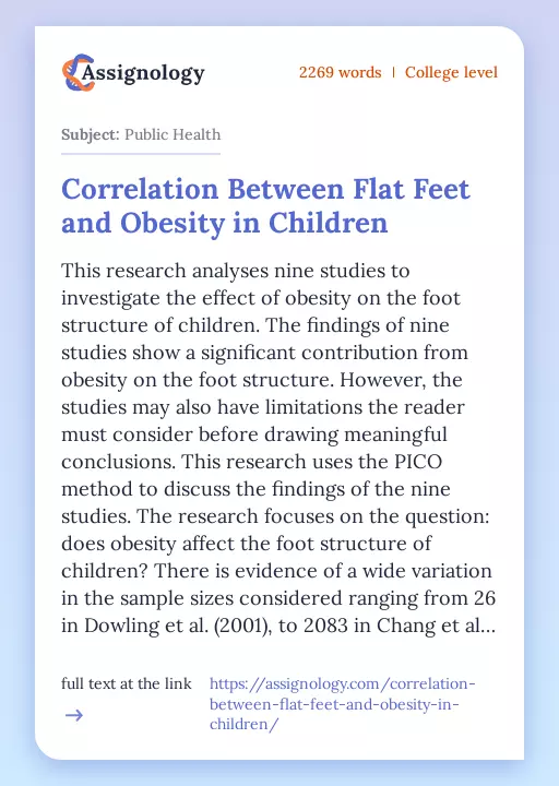 Correlation Between Flat Feet and Obesity in Children - Essay Preview