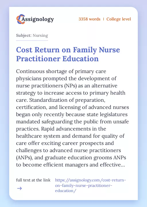 Cost Return on Family Nurse Practitioner Education - Essay Preview
