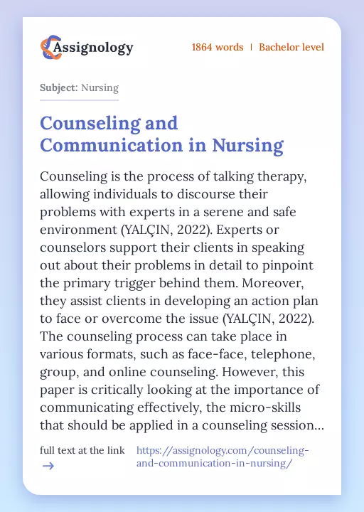 Counseling and Communication in Nursing - Essay Preview