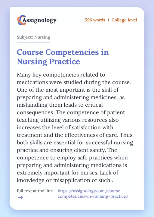 Course Competencies in Nursing Practice - Essay Preview