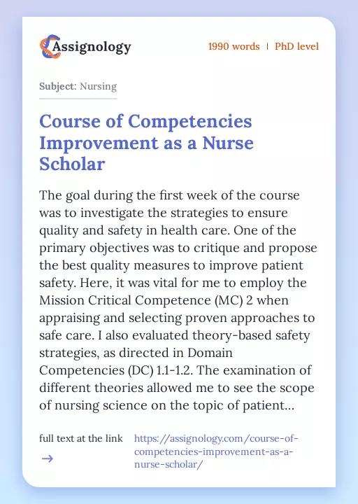 Course of Competencies Improvement as a Nurse Scholar - Essay Preview
