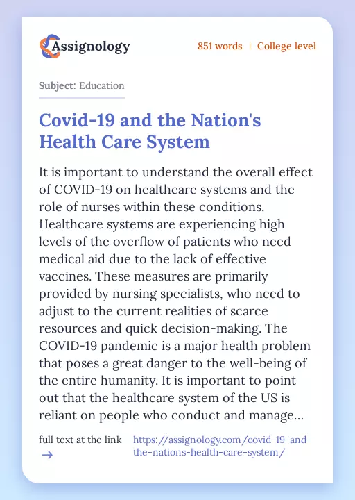 Covid-19 and the Nation's Health Care System - Essay Preview