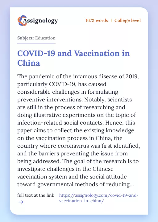 COVID-19 and Vaccination in China - Essay Preview