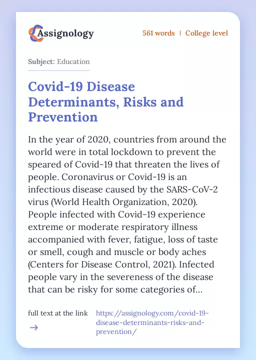 Covid-19 Disease Determinants, Risks and Prevention - Essay Preview