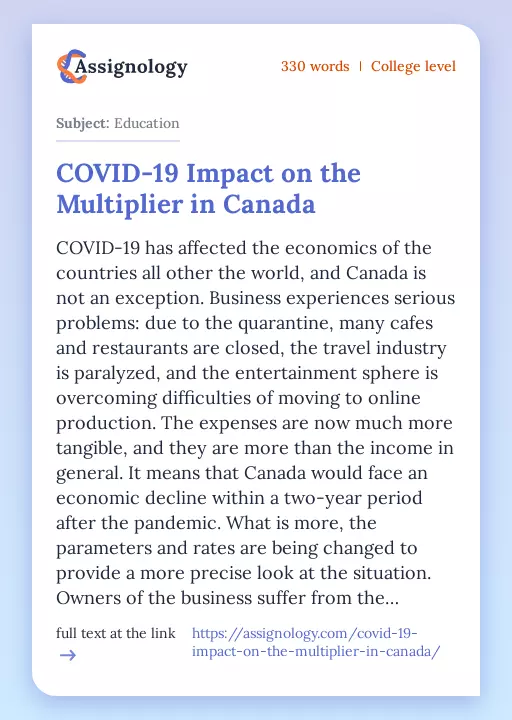 COVID-19 Impact on the Multiplier in Canada - Essay Preview