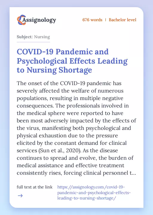 COVID-19 Pandemic and Psychological Effects Leading to Nursing Shortage - Essay Preview