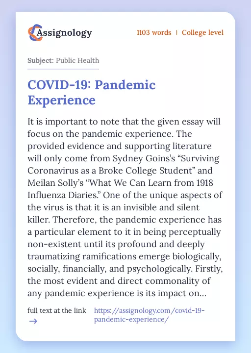 COVID-19: Pandemic Experience - Essay Preview