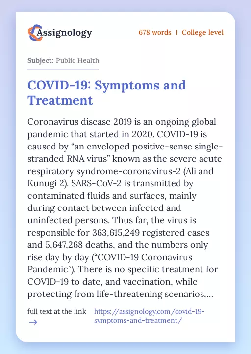 COVID-19: Symptoms and Treatment - Essay Preview