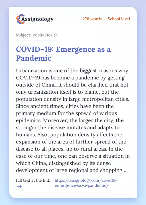 COVID–19: Emergence as a Pandemic - Essay Preview