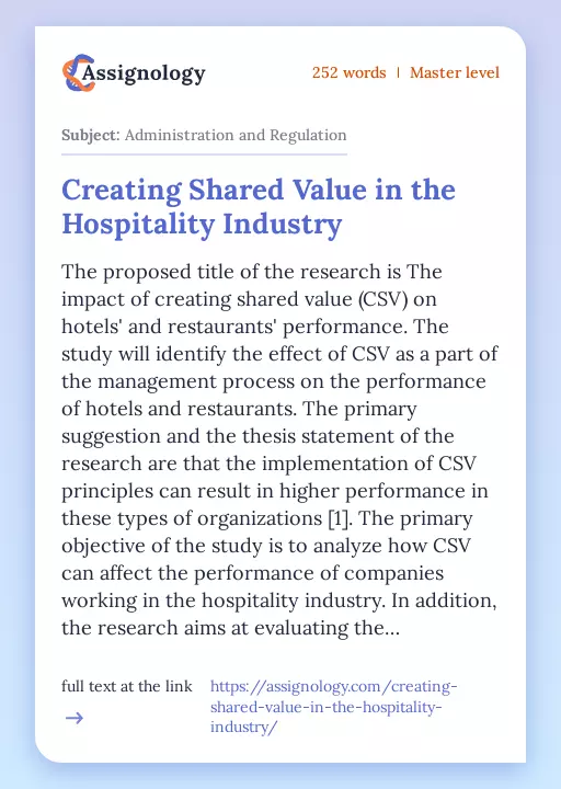 Creating Shared Value in the Hospitality Industry - Essay Preview