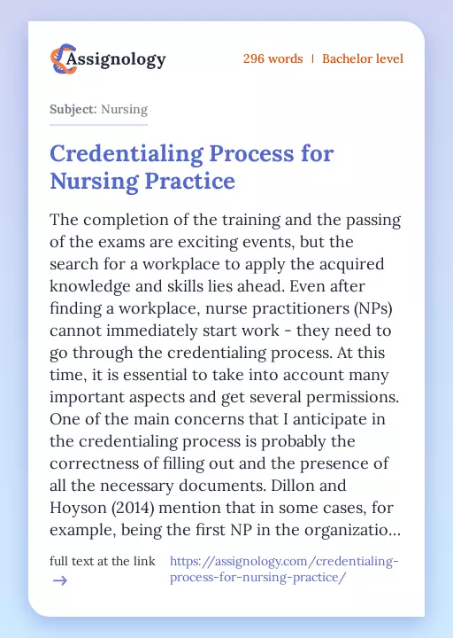 Credentialing Process for Nursing Practice - Essay Preview