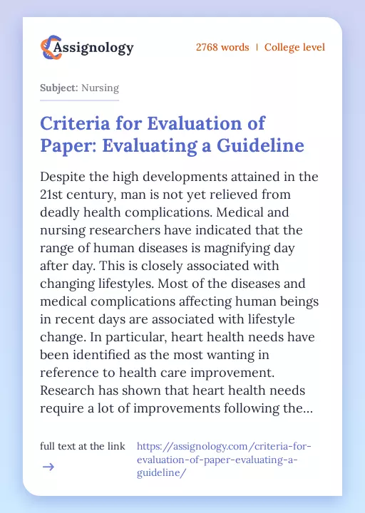 Criteria for Evaluation of Paper: Evaluating a Guideline - Essay Preview
