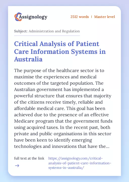 Critical Analysis of Patient Care Information Systems in Australia - Essay Preview