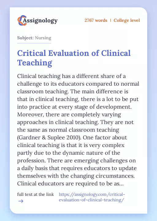 Critical Evaluation of Clinical Teaching - Essay Preview