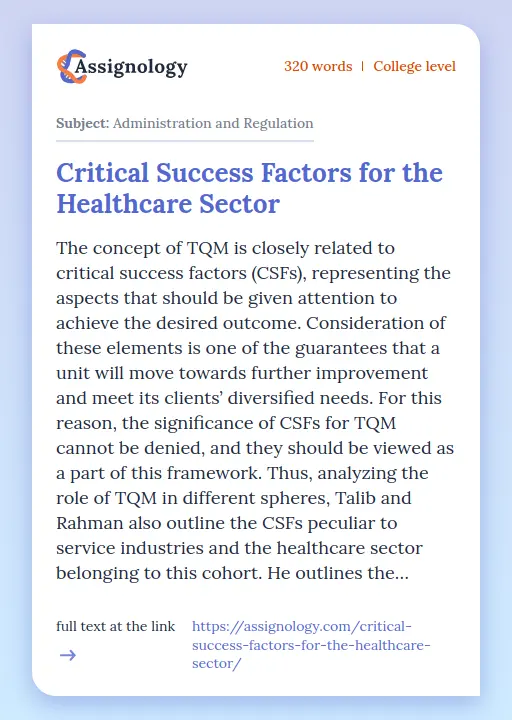 Critical Success Factors for the Healthcare Sector - Essay Preview