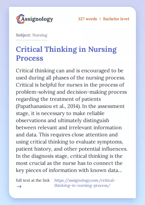 Critical Thinking in Nursing Process - Essay Preview